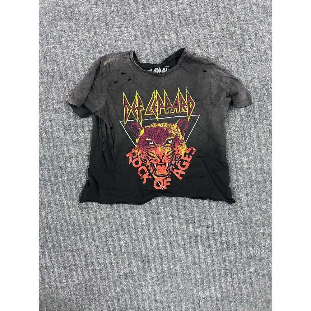 Retro Brand T-Shirt Womens XS Black Def Leppard Rock of Ages Cropped Distressed